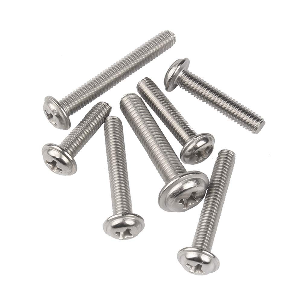 YOFASEN 20-50 Pack M5 Machine Screws - 304 Stainless Steel Flat Cross Pan Head Screws Kit Set Phillips Cross Round Head Metal Screws with Washer Fasteners Bolts, M5*8 * 10/50 Pieces