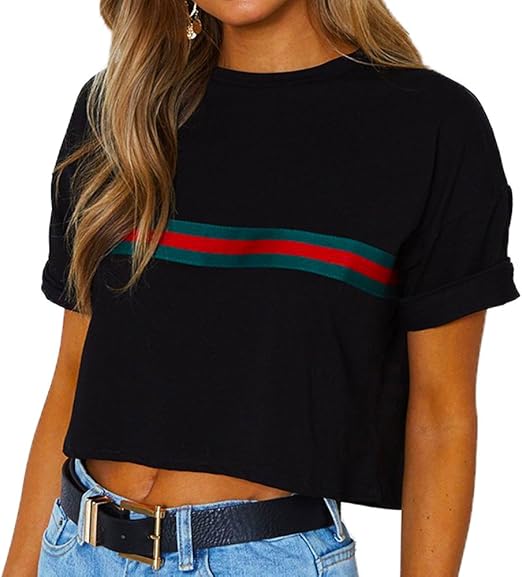 Verano Mujeres Crop Top Casual Cuello Redondo Manga Corta tee ...