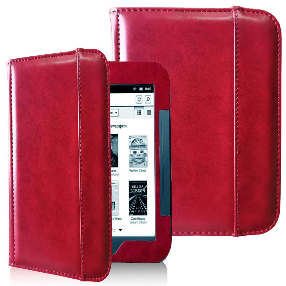 Fesar Barnes & Noble Nook Simple Touch eBook Reader GlowLight Cover Case, Folio Premium PU Leather Pocket Cover for Nook 2 & 3 Ebook Case (Wine Red)