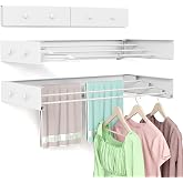 Wall Mounted Drying Rack for Laundry 19.8'', Folding Drying Rack Clothing Wall Mount with 3 Rods and 4 Hooks, Space Saving for Indoor Outdoor Bathroom Balcony (White, 19.8'')