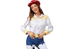PAINEOMN Jessie Costume Shirt Cowgirls Halloween Long Sleeve Top Button Down Shirts for Women
