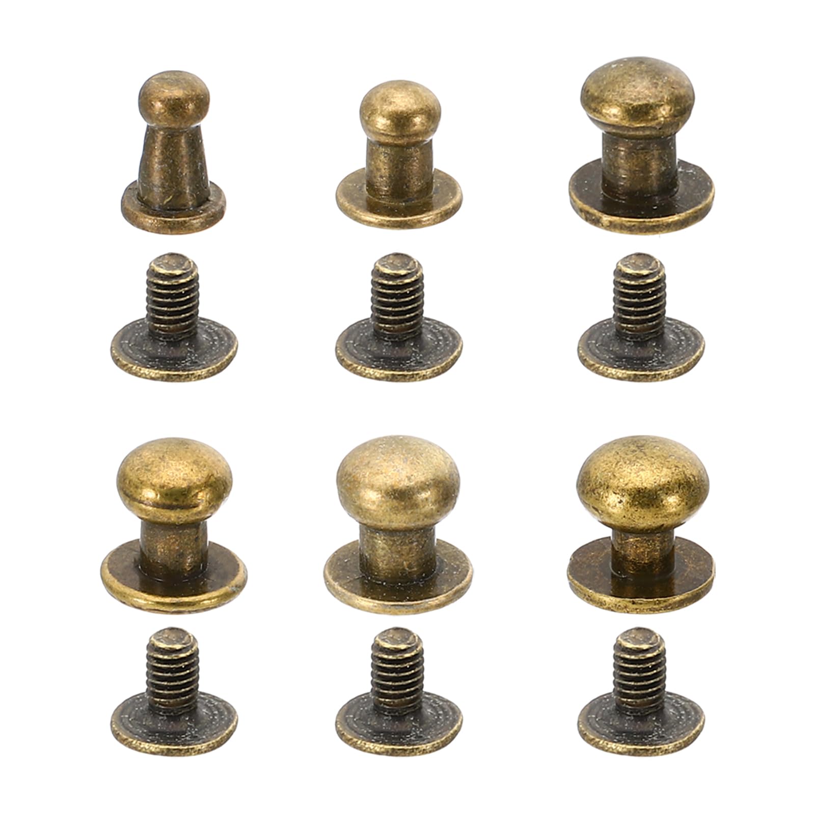PATIKIL Leather Rivets, 60 Sets Round Button Head Studs Metal Screw Studs Posts Chicago Screws Rivet for Clothing Leather Crafts, Bronze