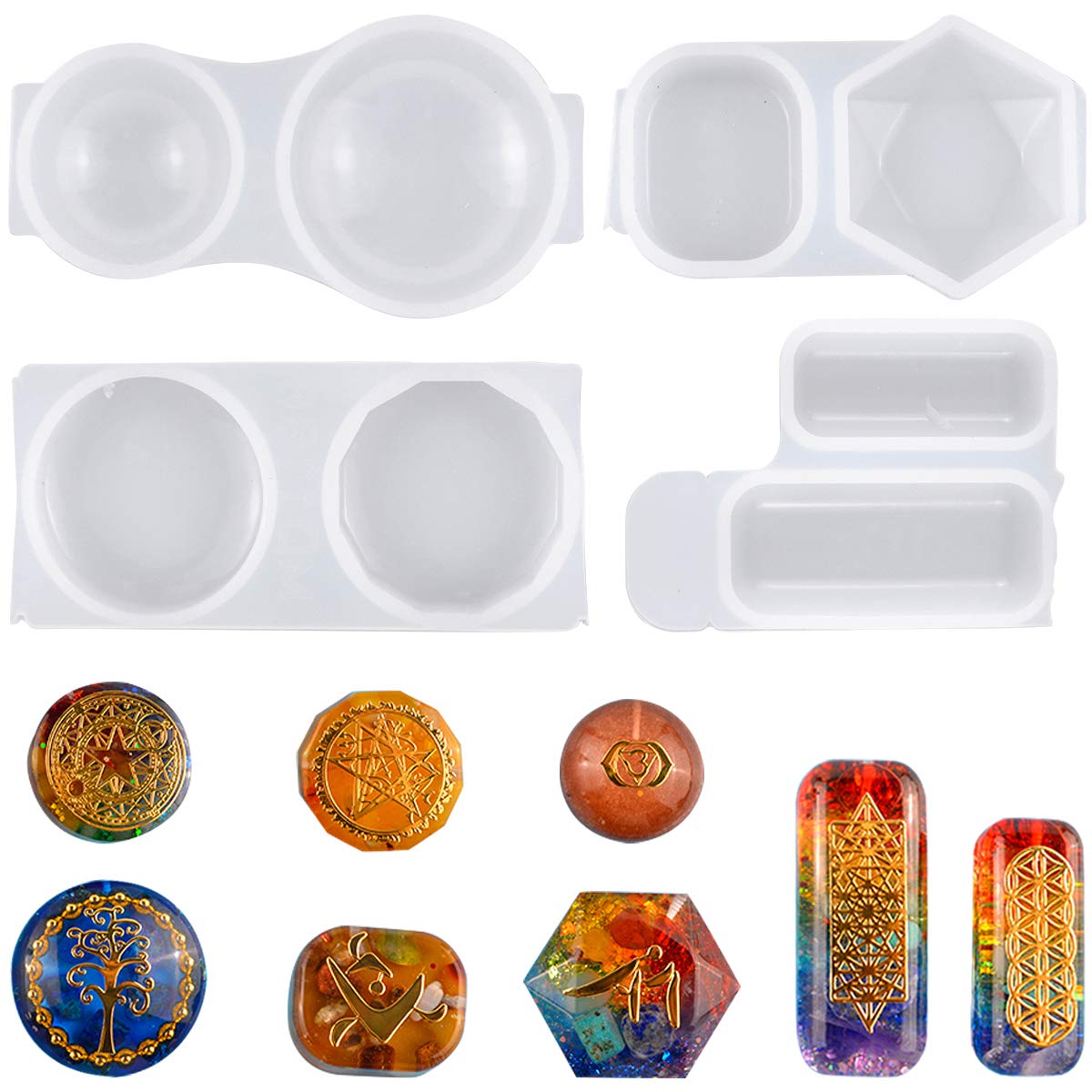HQdeal 4 Pack Silicone Resin Moulds for Pendant Jewelry Making, Resin Casting Molds, Epoxy Resin Mold, Square Round Jewelry Craft Moulds for Making Necklace Bracelet Craft DIY