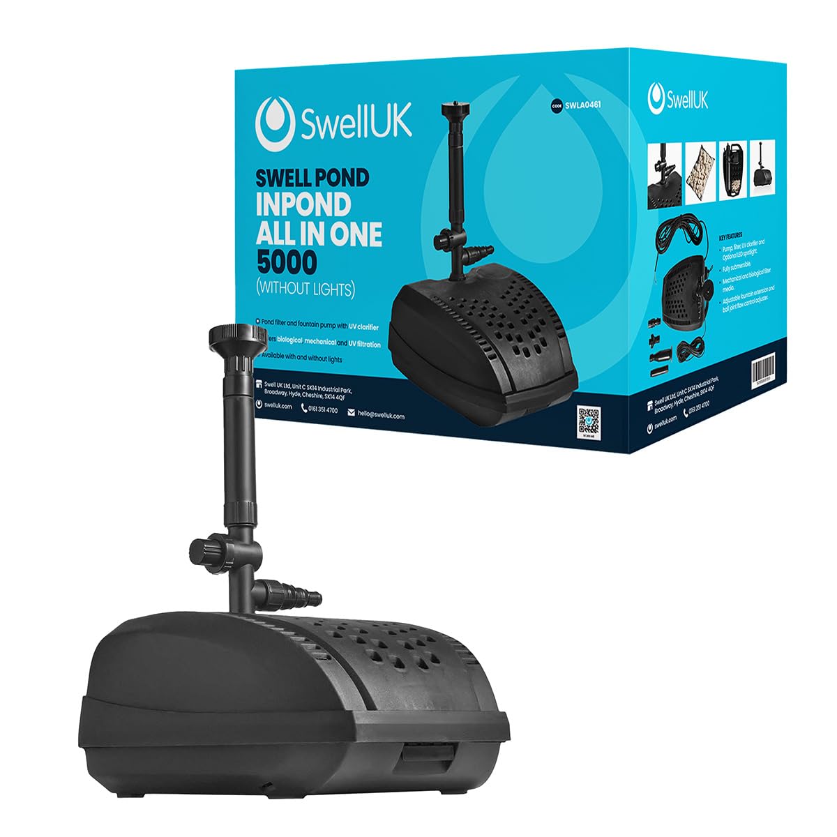 Swell UK Inpond All in One 5000 Without LED Lights – Premium Pump with UV Clarifier & Fully Submersible | Biological and Mechanical Media Included – 3 Years Warranty