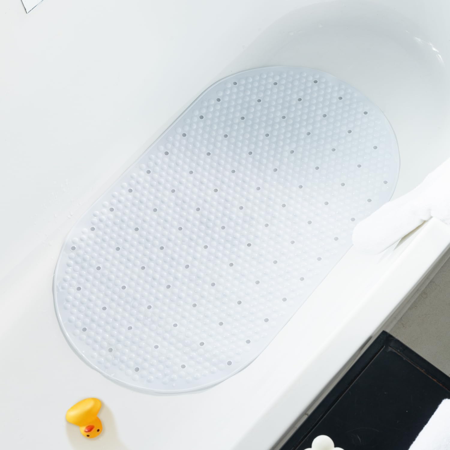 Photo 1 of HITSLAM Oval Bathtub Mat Non Slip, 27x15 Inch Bubble Bath Tub Mat for Bathroom, Machine Washable Shower Mat with Suction Cups and Drain Holes, White