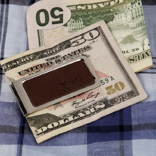 MC1051 Fitness Design Dark Brown Artificial Leather Stainless Steel Money Clips Friendship Presents Idea By Y&G