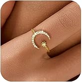 SUYACS 925 Sterling Silver Star and Moon Rings for Women 14K Gold Plated Adjustable Open Moon CZ Statement Ring Crescent Finger Ring Jewelry Birthday Engagement Gifts to Daughter