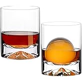 Hand Blown Crystal Whiskey Glasses Set of 2,12 oz Old Fashioned Cocktail Glasses,Lowball Rocks Glass,Unique Hexagonal Base for Bourbon,Scotch and Juice,Perfect for Oversized Ice Cubes,Christmas Gifts