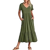 ANRABESS Women's Summer Casual Short Sleeve T Shirts Maxi Dress Flowy V Neck Tiered Beach Vacation Sundress 2026 Outfits