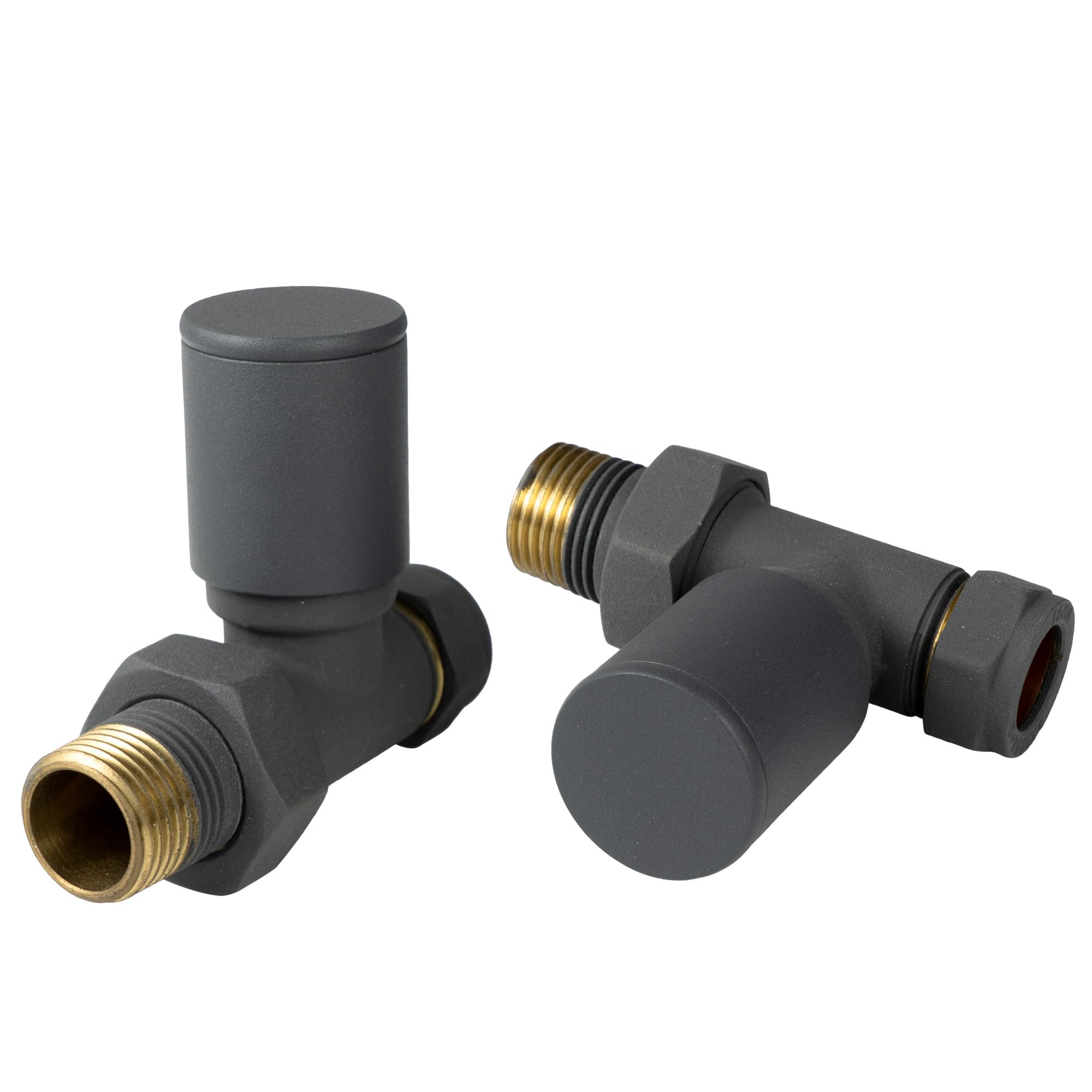 VANCOCO 2Pcs 1/2"×15mm Anthracite Grey Straight Radiator Valves Round, Manual Radiator Valves Pair Standard Connection for Heated Towel Rail and Central Heating Modern Bathroom