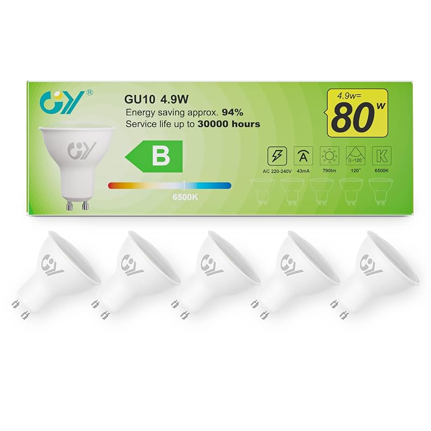 GY Lampadine GU10 LED, 4.9W (equivalenti a 80W)