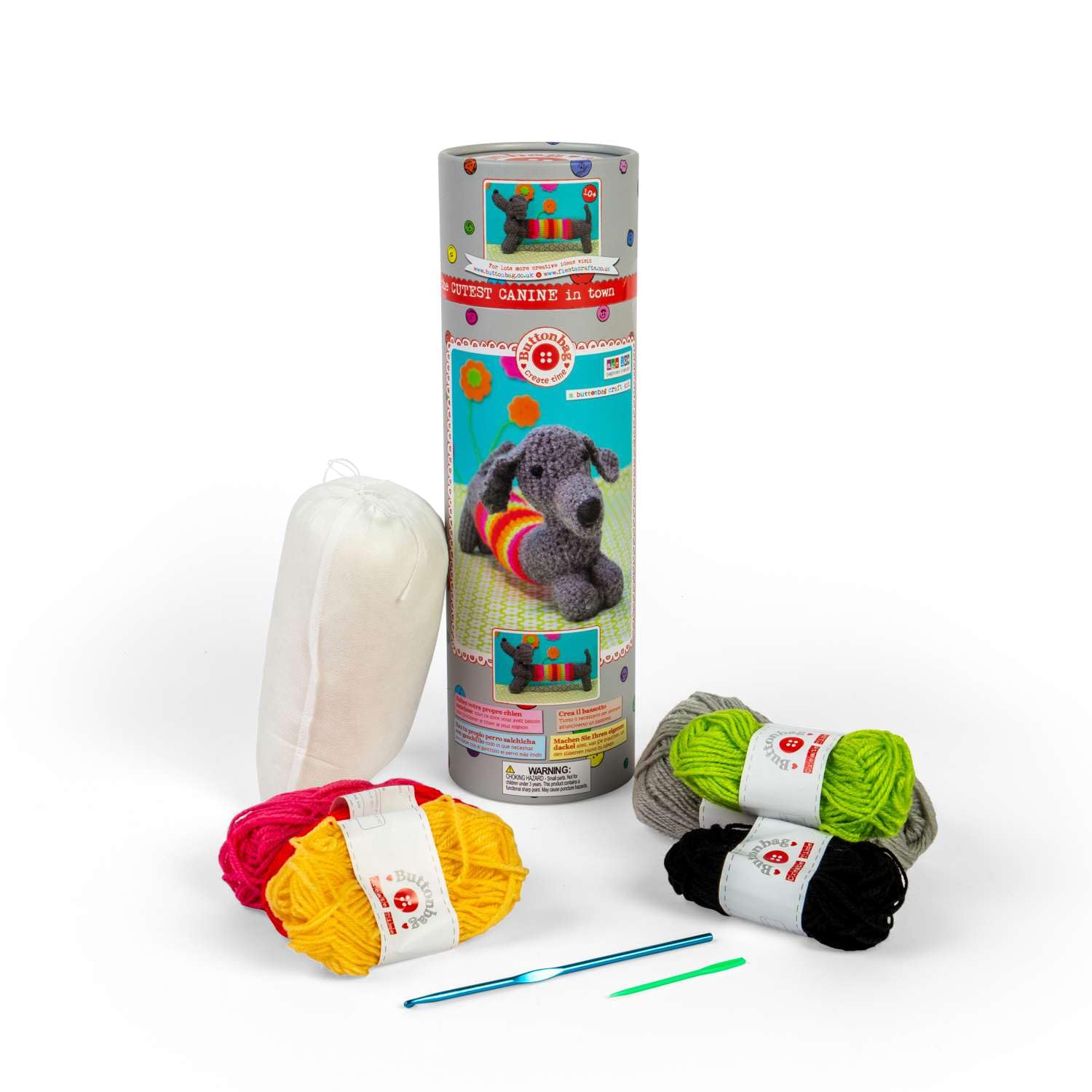 Buttonbag Crochet Sausage Dog Craft Kit Learn to Crochet - Crochet Craft Kit for Children and Adults -Make A Sausage Dog