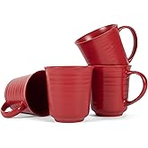 Elanze Designs Red Matte Glaze Finish 17 ounce Stoneware Coffee Cup Mugs Set of 4