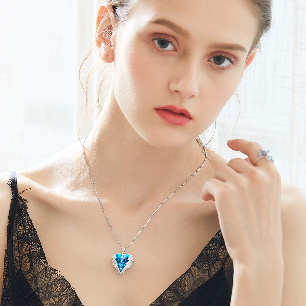 CDE Angel Wing Mothers Day Necklaces for Women Embellished with Crystals from Swarovski Pendant Necklace Heart of Ocean Jewelry Gift for Mom