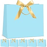 CINSOEN 12 Pcs Paper Gift Bags with Handles, Thank You Gift Bag with Ribbon Bow for Graduation Wedding Bridesmaid Birthday Baby Shower Party Christmas Thanksgiving, 12.4x9.8x4.3 inches (Light Blue)