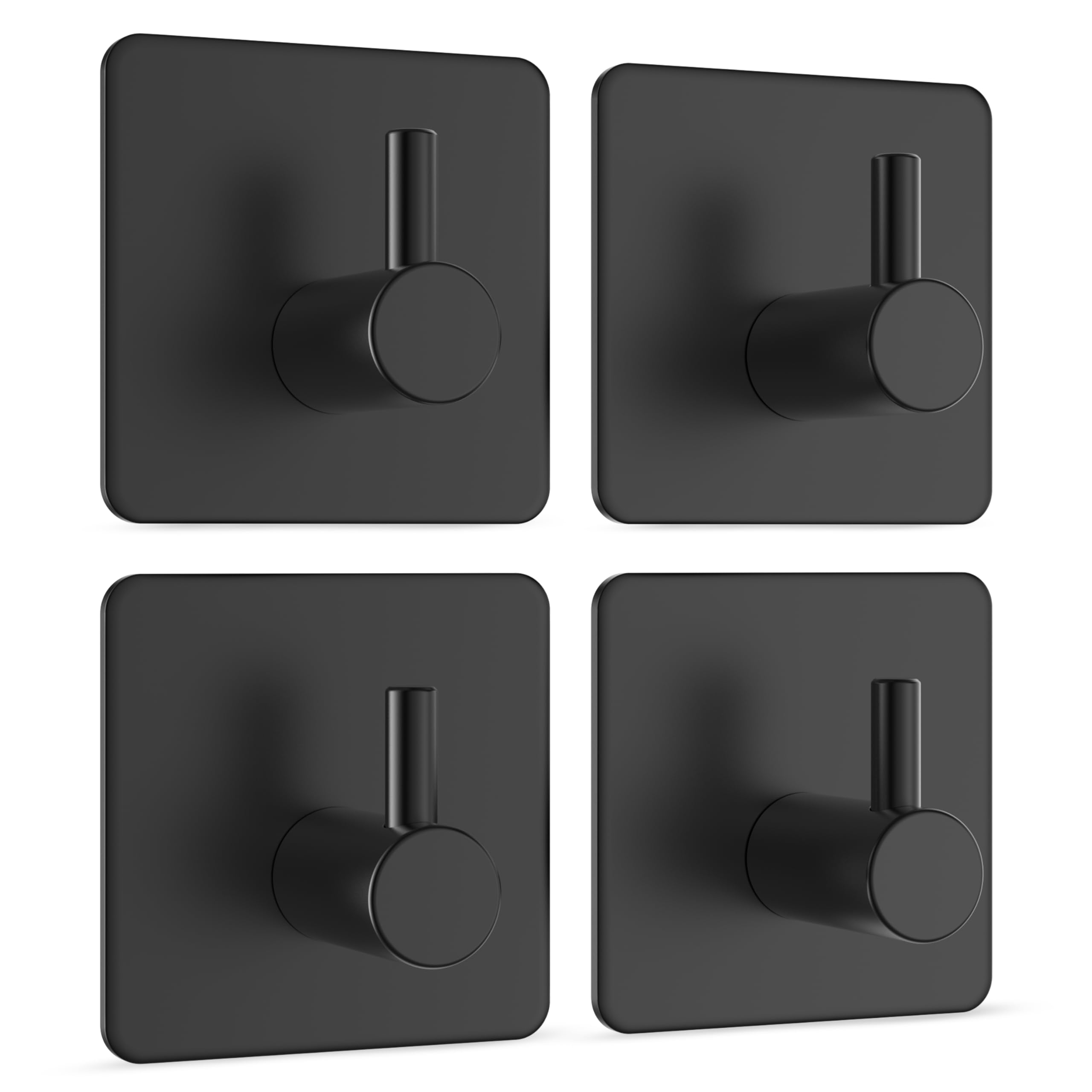 virea Self-Adhesive wall Hooks Without Drilling Set of 4 in Black - Waterproof Adhesive Hooks Made of Stainless Steel - Adhesive Force up to 8 kg - for e.g. Bath & Kitchen or Bathrobes & Towels