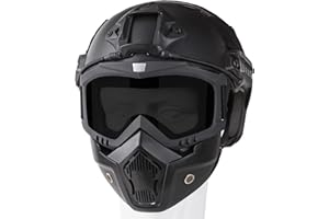 VPZENAR Airsoft Helmet and Mask, Airsoft Full Face Mask, Detachable Airsoft Goggles,Paintball Black Helmet with Front NVG Mount and Side Rail,Military Tactical Airsoft Gear