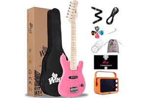 WINZZ EGM100 30 Inches Real Kids Electric Guitar with Beginner Kit, Right Handed, Pink