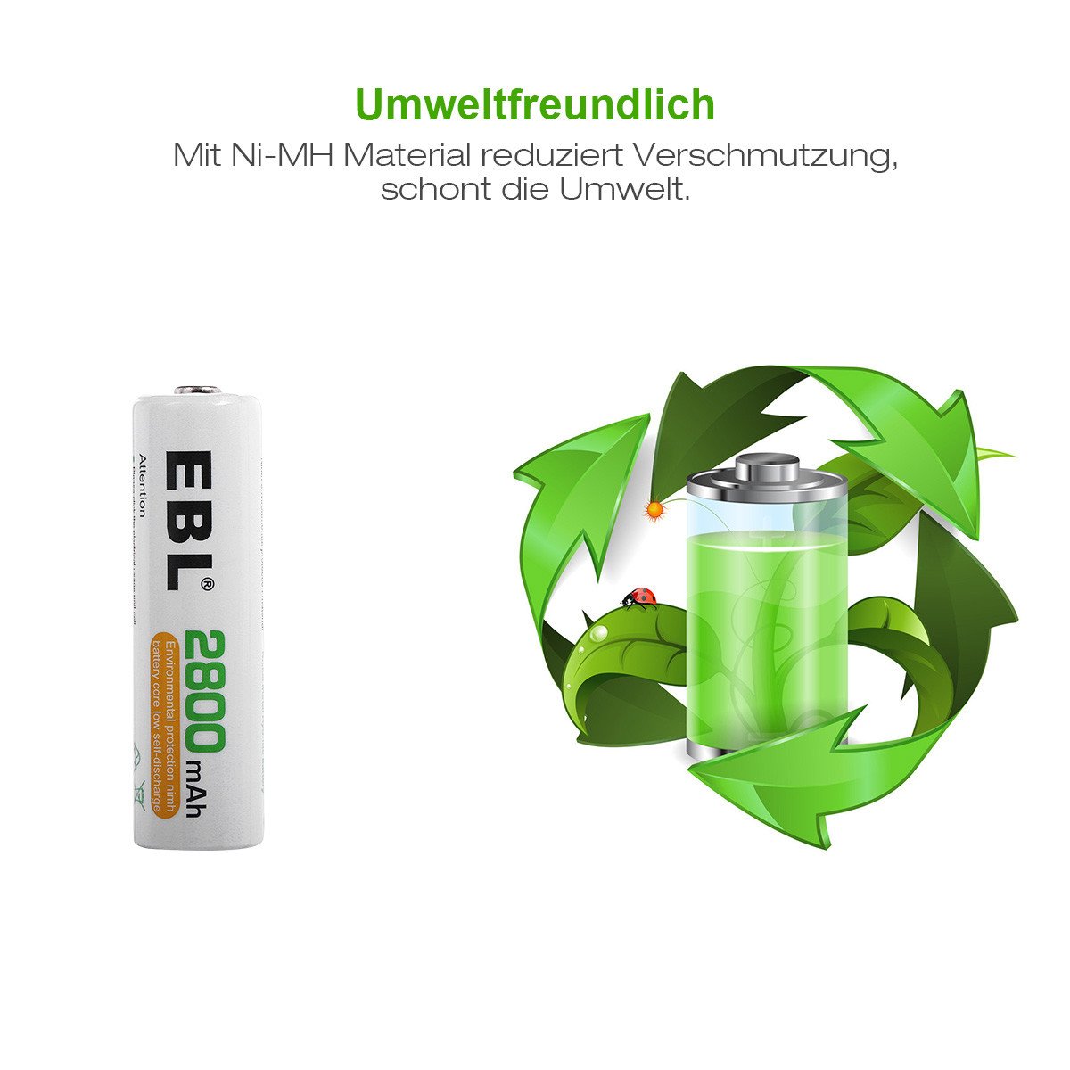 EBL Wiederaufladbar Akku NI-MH Akku AA Akku 2800mAh 4er Pack