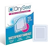 DrySee Waterproof Bandages 4x4 – Transparent Film Dressing with Moisture Indicators, Latex-Free, Safe for Showering & Swimming – Tattoo, Post-Surgery, Blister & Wound Seal Care – 4 Pack