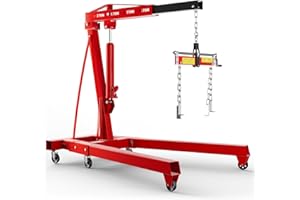 BLUEIAN 5000 LBS Engine Hoist with Load Leveler, Heavy Duty Alloy Steel Cherry Picker Engine Hoist 2 Ton, 61" x 37" x 65" Folding Hydraulic Engine Lift with 8 Ton Hydraulic Pump for Workshop Warehouse