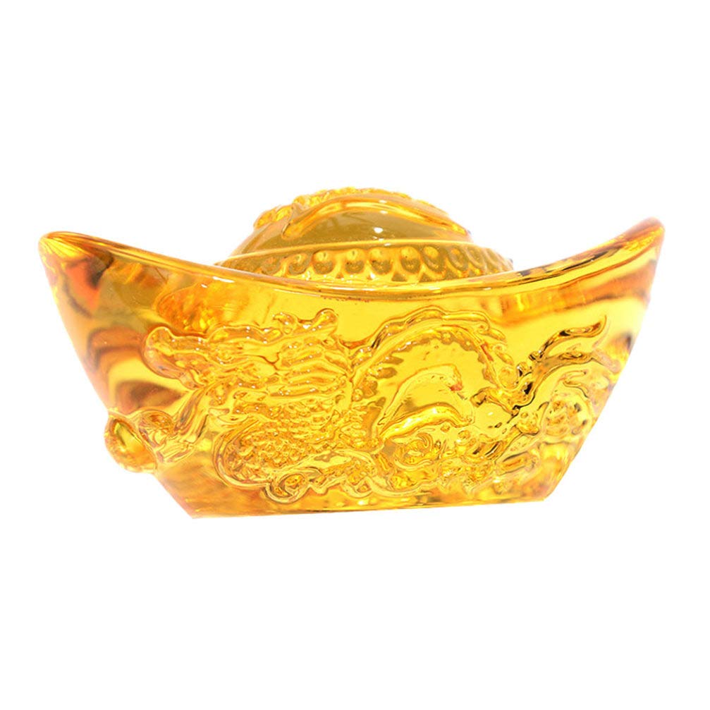 NUOBESTY Citrine Feng Shui Ingot Ornament 4 Inch Crystal Wealth Decoration for Home Office Tabletop Display with Polished Dragon Detail