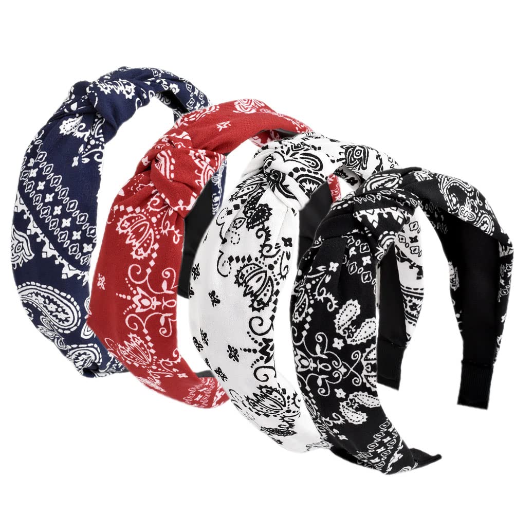 Headbands for Women Alice Bands Adult Women Boho Beauty Wide Top Knot Turban Fabric Hairband No Slip Headwear Elastic Hair Hoops Fashion Hair Accessories for Women and Girls 4Pcs