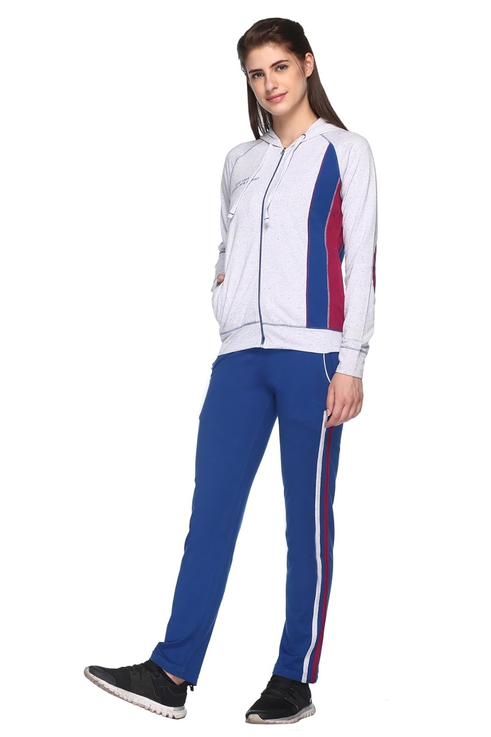 ex10sive women's front zipper cotton blended active wear top and bottom set