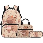Biyejit Cute Capybara Backpack with Lunch Box Kawaii Book Bags for School Girls 2nd Grade Lightweight Large Capacity Bookbag Set 3 Piece School Supplies