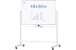 Maxtek Rolling Whiteboard, 48x36 Large White Board with Stands, Standing Double-Sided Moblie White Board Dry Erase on Wheels 