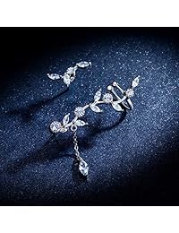 BAMOER 925 Sterling Silver Ear Crawler - Cuff Earrings Cubic Zirconia Ear Climber Earrings For Women