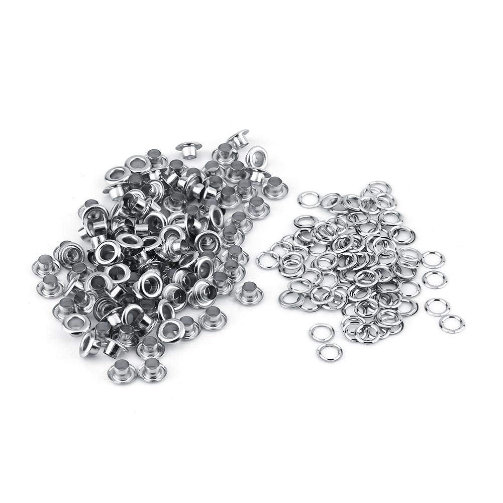 100pcs Eyelet Grommet Set, 5mm Eyelets Craft Rivets Gold Silver Color Plain Grommets and Washers Repairing Decorative Accessories for Shoes Handbags Hats(Silver)