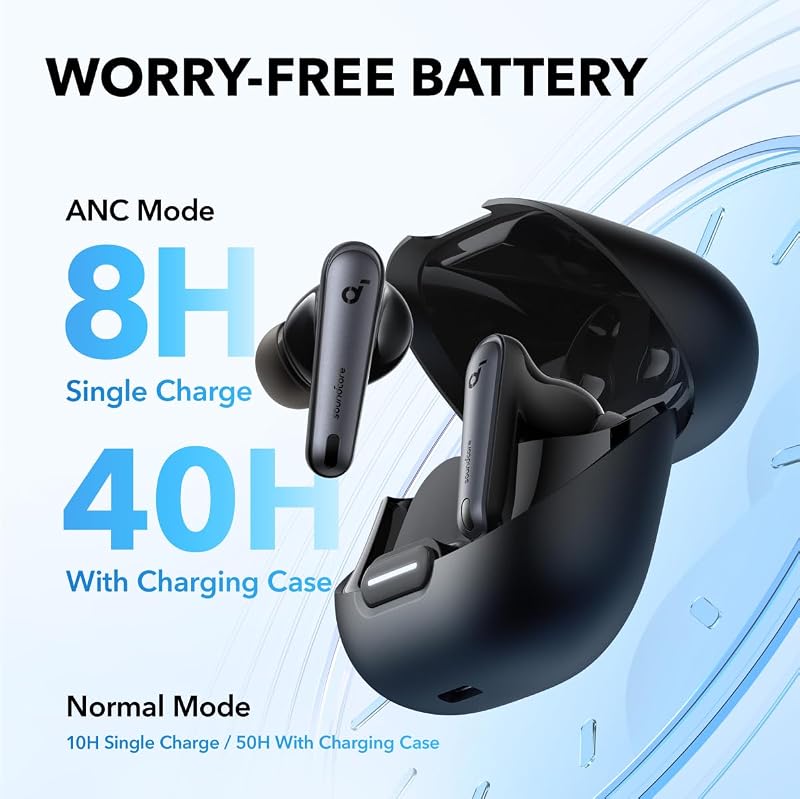 Soundcore by anker liberty 4 nc fones de ouvido bluetooth sem fio, 98,5% de redução de ruído, cancelamento de ruído adaptável aos ouvidos e ao ambiente, áudio de alta resolução, 50 horas, carregamento sem fio, bluetooth 5.3