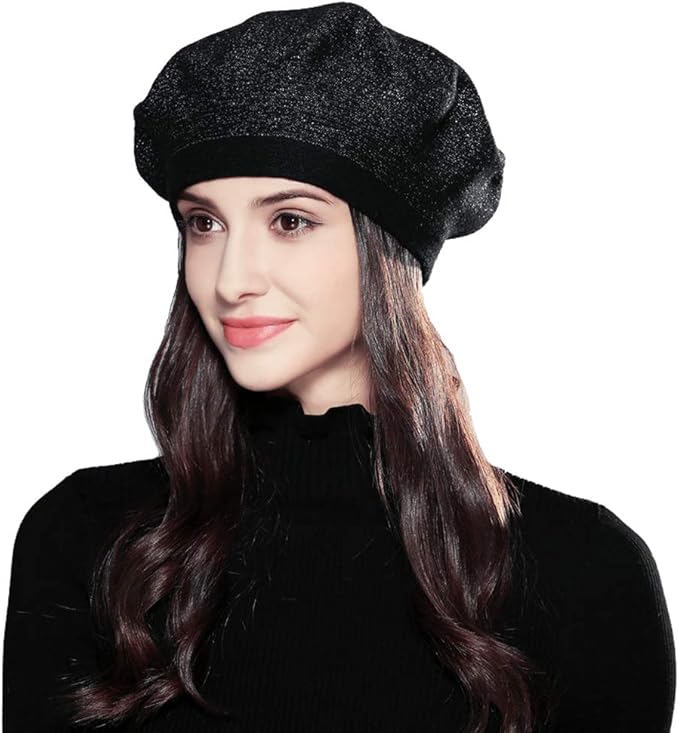 Xinqiao Womens French Berets Knit Cashmere Classy Floral Rhinestones