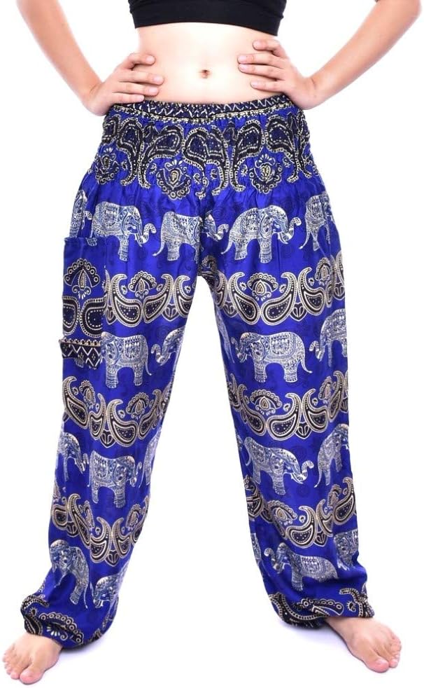 Bohotusk Kids Bohemian Harem Pants Smocked Elasticated Waist Hippy Boho Style - Childrens Hippie Festival Trousers - Donation Made to Elephant Sanctuary