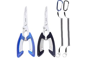 PIYIENR Fishing Pliers Long Nose Hook Remover 2 Multi-function Scissors Braid Cutters Lightweight Stainless Steel Fishing Tools Split Ring Opener Fish Gripper Gear Accessories
