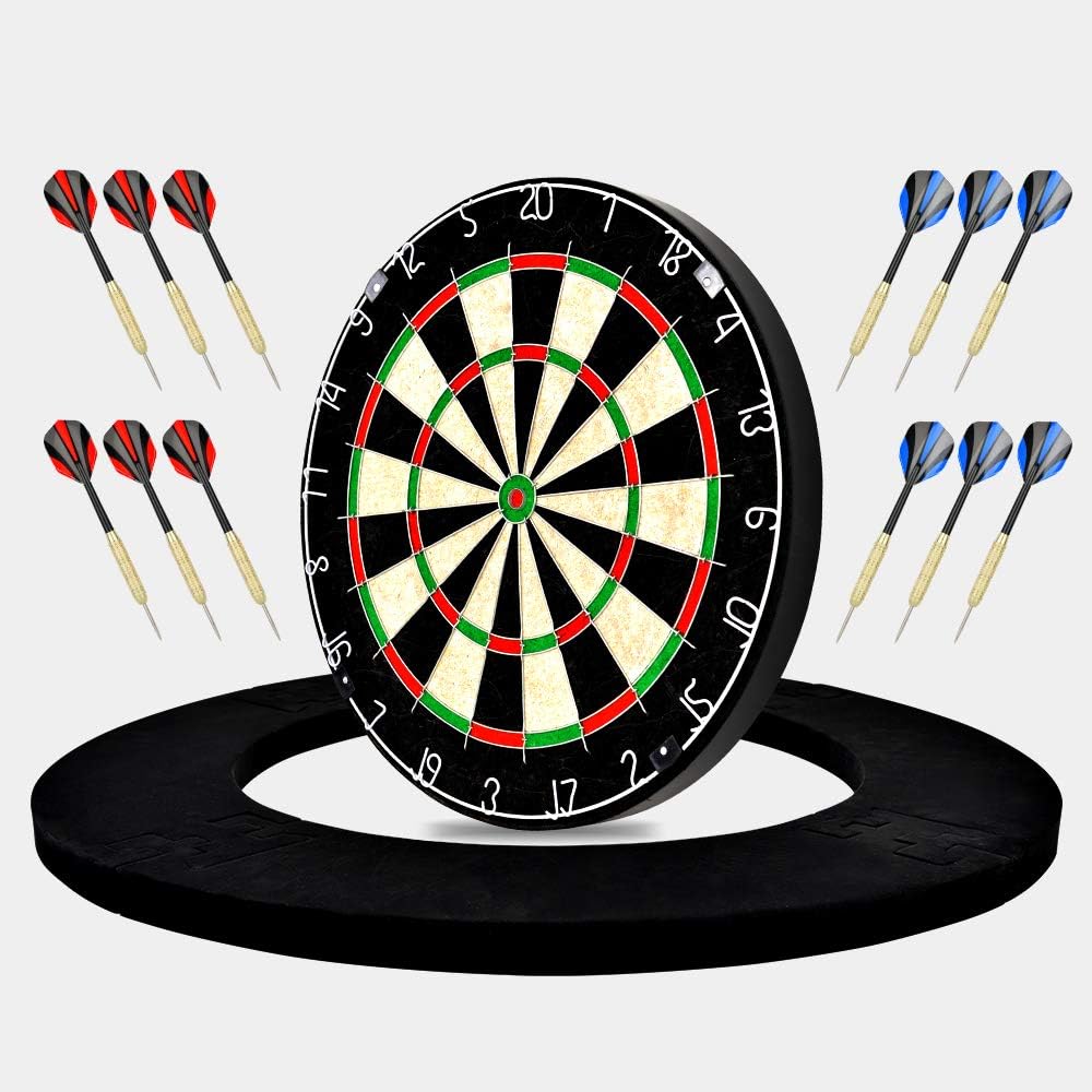 LinkVisions Sisal/Bristle Dartboard with Staple-Free Bullseye, 18g Steel Tip Darts Set, EVA Surround, Mounting Kits Included : Sports & Outdoors
