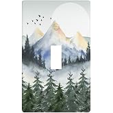 Tree Forest Mountain Single Toggle Light Switch Plate Cover 1 Gang Decorative Outlet Plate Electrical Wall Plate Covers Receptacle Decorate Plug Covers For Kitchen Bedroom Bathroom Decor 4.5