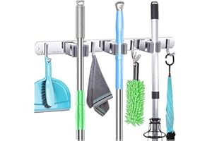 Broom Holder Wall Mount, Garage Storage Organization Hooks, Heavy Duty Holds Up to 25 lbs, Ideal Broom Hanger Tool Rack Stora