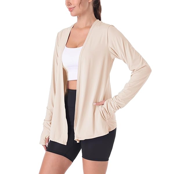 WOMENS LIGHTWEIGHT SUMMER CARDIGAN RASH GUARD UPF50+ LONG SLEEVE UV SPF ATHLETIC JACKET SUN PROTECTION COOLING OPEN FRONT WRAP SHAWL COVER UP CLOTHING KIMONO SUN SWEATER SHIRT THUMB HOLE WITH POCKETS