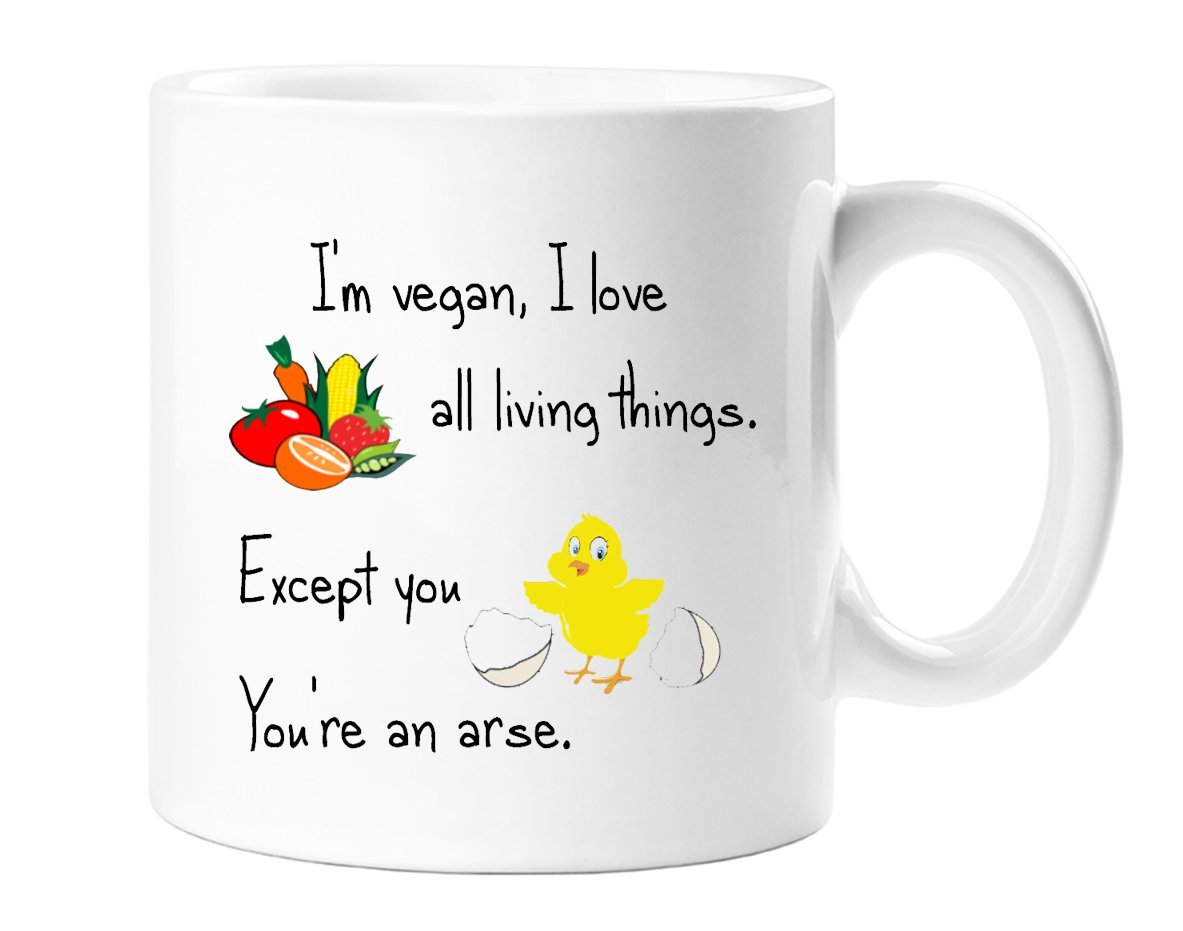 Top Sale I'm Vegan, Which Means I Love All Living Things. Except You - Funny Novelty, Joke Tea/Coffee Gift Mug - Great Gift Idea for Christmas, Birthday, Stocking Filler