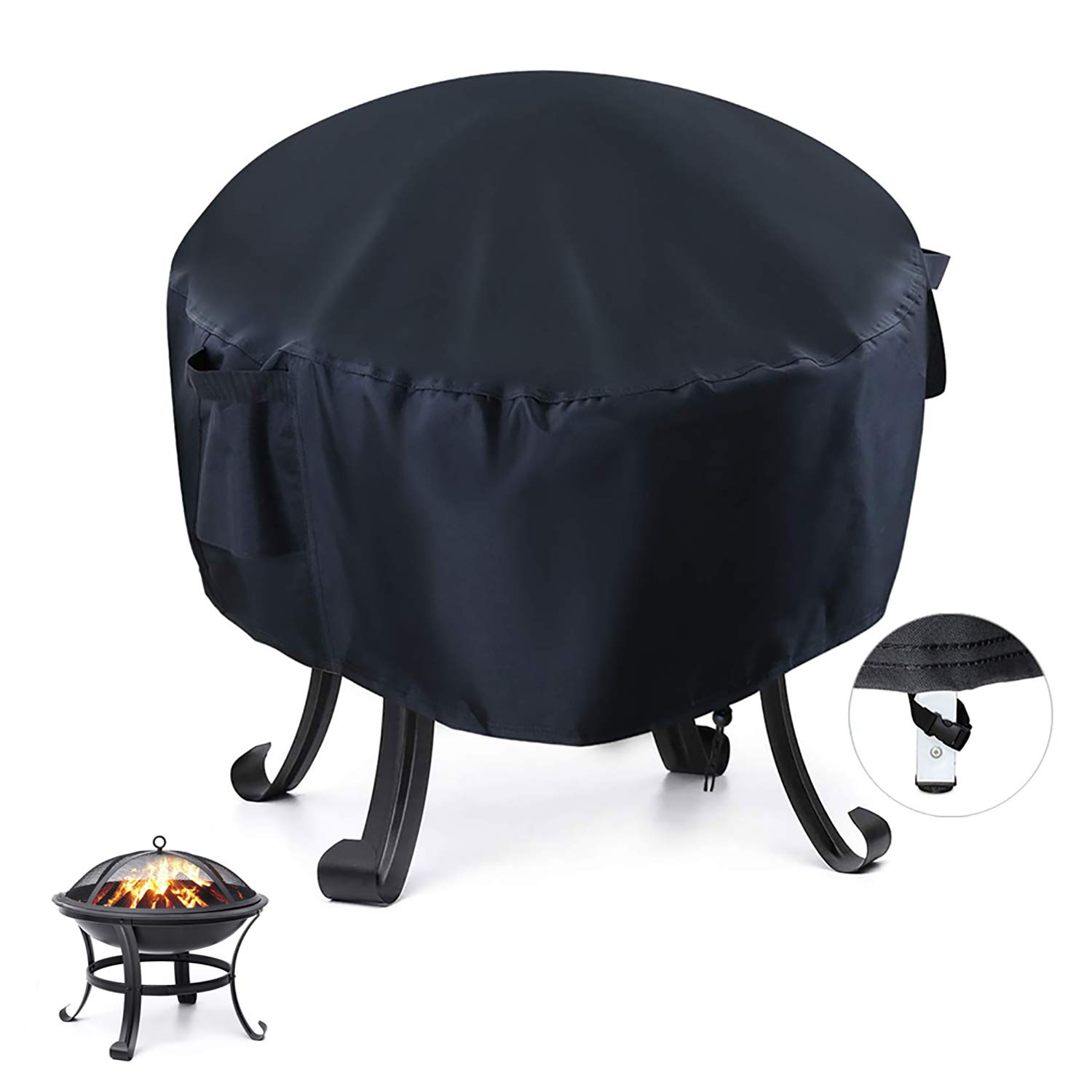 Onlyme Fire Pit Cover Round - 22 inch Waterproof Fire Bowl Cover for Outdoor Patio Firepit, Anti-UV, Windproof - Black (58x58cm/22x22inch)