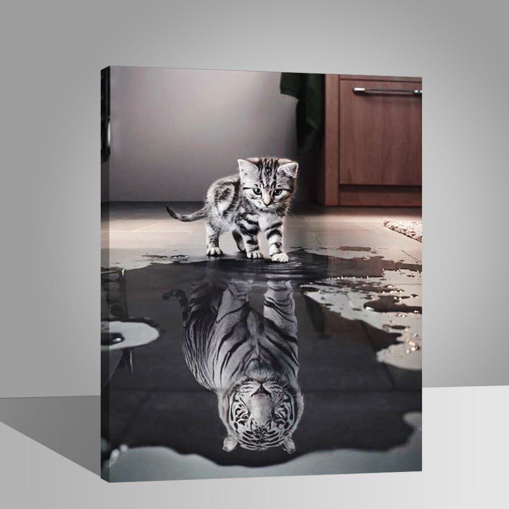 LIUDAO Paint by Number Painting Kit for Kids Adults with 4 Brushes Cat and Tiger 16x20 Inch with Wooden Frame