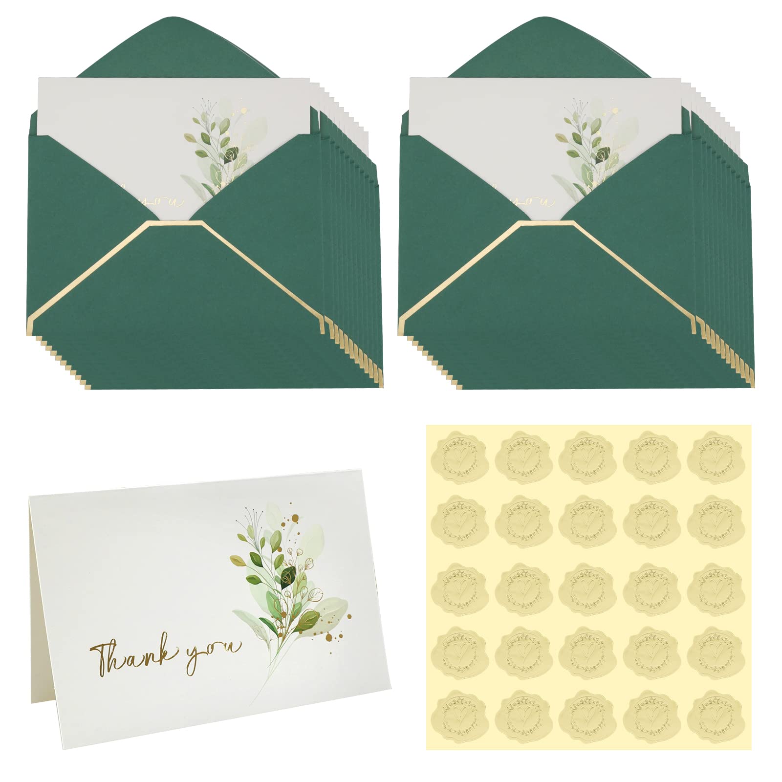 YapitHome 24 Pcs Heavy Duty Green Thank You Cards Thank You Cards Wedding Thank You Cards Multipack with Envelopes Sticker for Business,Weddings,Graduation,Baby Shower, Bridal Shower