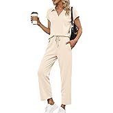 Glamaker Womens 2 Piece Summer Outfit Lounge Set Cap Sleeve Polo Top And Pant Set Tracksuit Travel Matching Outfit 2026