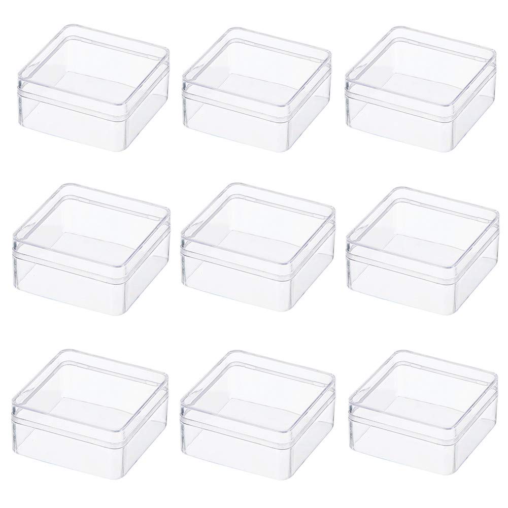 BENECREAT 10 Pack 6x6x3cm Square High Transparency Plastic Bead Storage Containers Box Case for Beauty Supplies,Tiny Bead, Jewerlry Findings and Other Small Items