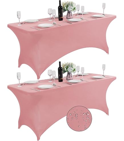Dusty Rose Stretch Tablecloth Set - 4 Pack Washable Spandex Covers For 6ft Folding Tables - Wedding, Party, Banquet