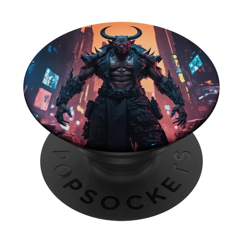 Cyberpunk Demon Aesthetic Futuristic Graphic Design Print PopSockets Swappable PopGrip — image 1
