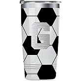 Onebttl Personalized Soccer Gifts for Teen Boys, Men, Coaches, 20oz Stainless Steel Tumbler with Laser Etched Initials for Soccer Players, Lovers, White - G