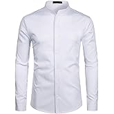 ZEROYAA Mens Hipster Solid Slim Fit Long Sleeve Mandarin Collar Dress Shirts